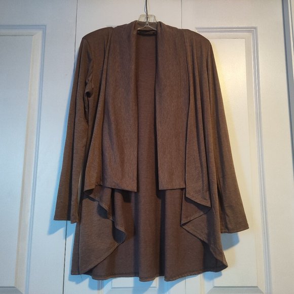 Majora Light Brown Jersey Open-Front Asymmetrical Cardigan - Picture 1 of 3